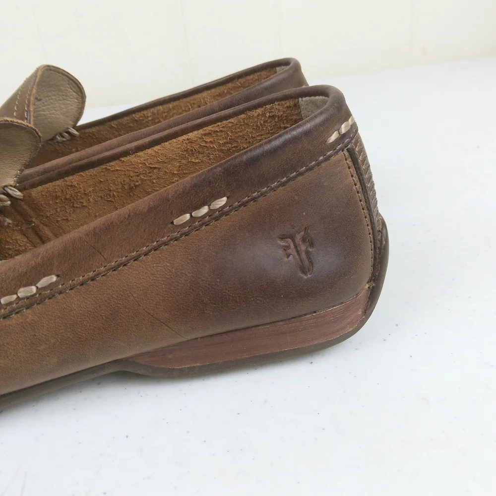 Frye Brown Leather Men’s Moccasin Loafers Size 7 Lewis Venetian Driving Shoes